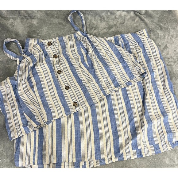 Torrid Linen Blend Blue Button Crop Tank Skirt Set Elastic Waist Smoked Sz 5X/6X - Picture 2 of 15